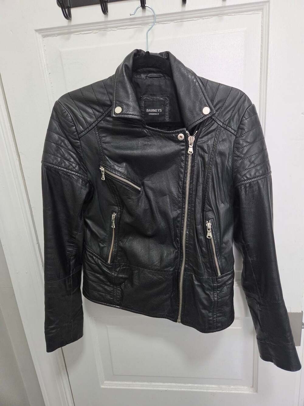 Barneys Originals Women's Quilted Black Leather Moto Jacket